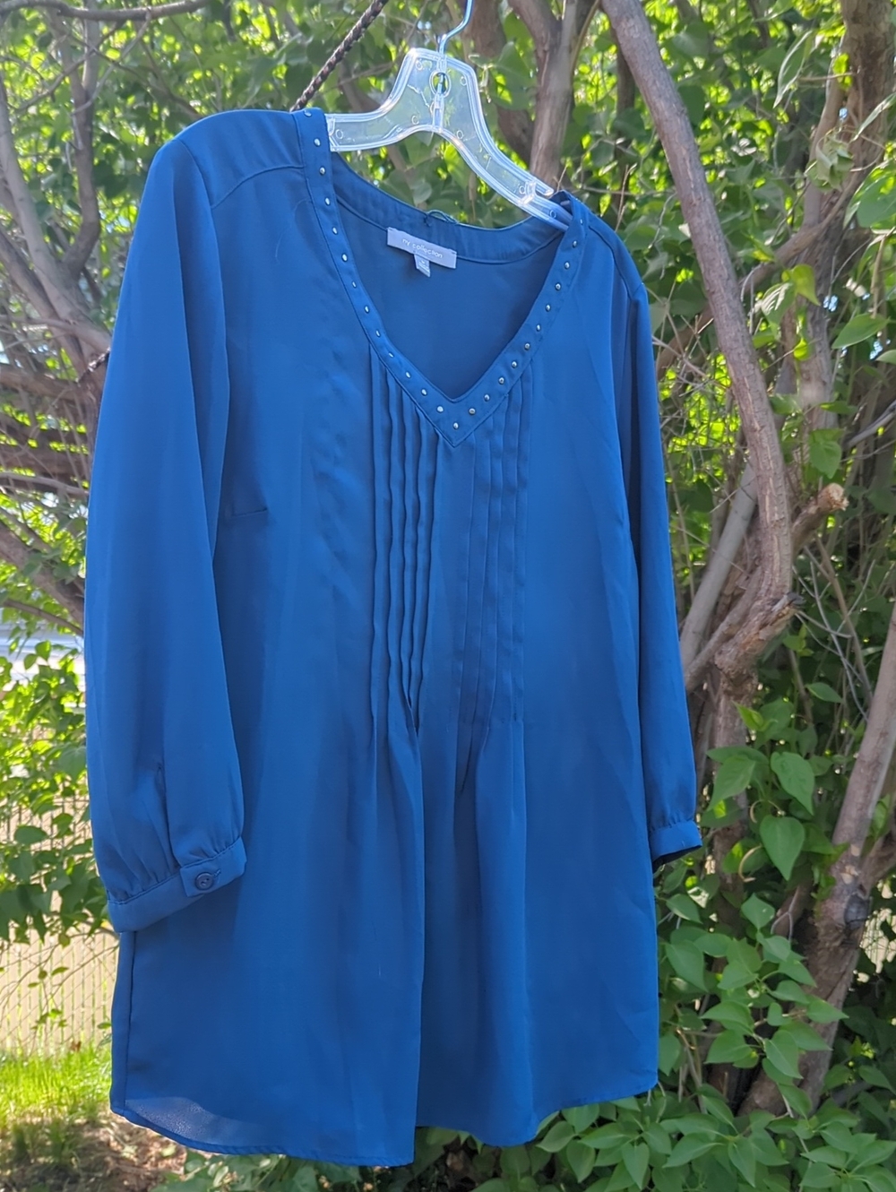 NY Collection Women's Teal V-Neck Pintuck Maternity Blouse